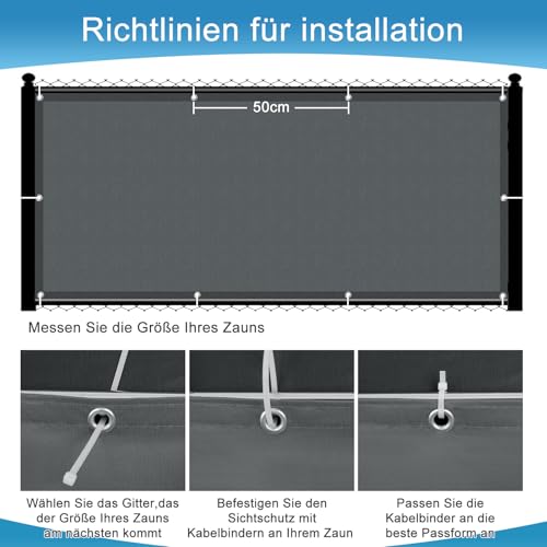 SUNNY GUARD Balkon Sichtschutz Wetterfest 85x500cm Balkonverkleidung Balkonabdeckung Balkonumspannung UV-Schutz Windschutz mit Kabelbinder,Dunkler Anthrazit