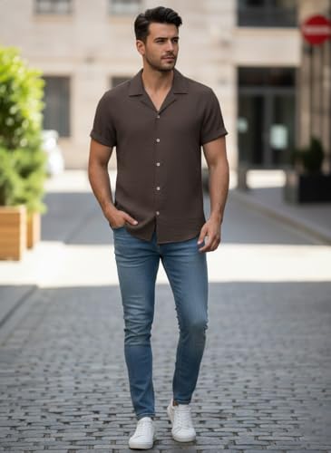 Image of TAGDO Men's Regular Fit Textured Fabric Shirts | Camp Collar & Short Sleeve Button-Down Shirt for Man | Comfortable with Smart Casual Look, Summer Beachwear (5171)