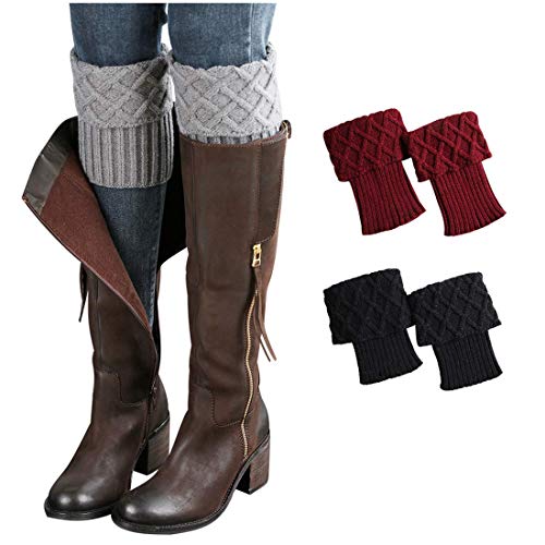 Century Star Lot de 2 paires de chaussettes courtes pour femme en tricot au crochet Noir bordeaux Taille unique Cover