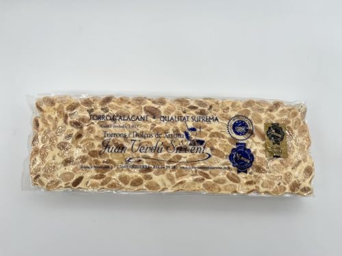 Turrón de Alicante (duro) grueso (1 pastilla) Artesano hecho con Almendra Marcona nacional y Miel de azahar - Juan Verdú Sirvent (600g)