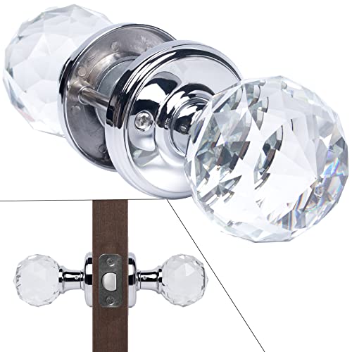 CWOVRS Crystal Door Handles (1 Pair) Solid Glass Door Knob 60mm Court Style Crystal Internal Door Handles (No Lock&Latch) & DIY Screw Kit for Bedroom Bathroom Living Room etc.