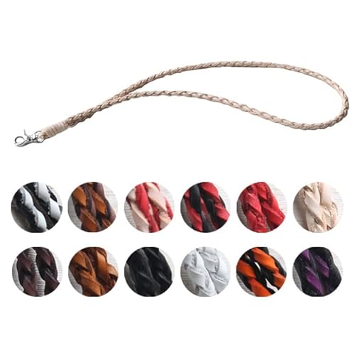 本革 ヌメ革 編込み レザー ネックストラップ 携帯 ID スマホ ストラップ メンズ レディース 12色 (ID ns414r68) (08.ナチュラル&レッド)