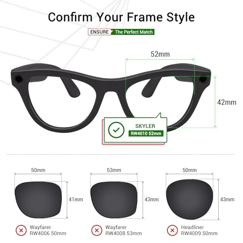 Image of Mryok Replacement Lenses Compatible with Ray-Ban Meta Skyler RW4010 52mm / Gen 2 RW4014 52mm Smart Glasses, HD Polarized