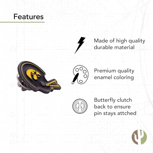 Image of Desert Cactus University of Iowa Lapel Pin IOWA Hawkeyes Made of Metal for Formal Wear, Bag and Hat Jewelry, and Tie Tack (Pin E)