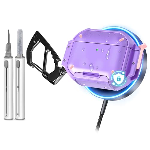 MOLOVA AirPods Pro 3�p �P�[�X ���b�N&�J���r�i�t�� [�R�p�O���[�h�̕ی�] [IP68�h��] [���C�����X�[�d�Ή�] ���h�~ �n�[�h�V�F���J�o�[ AirPods Pro ��3����p ���x���_�[�B