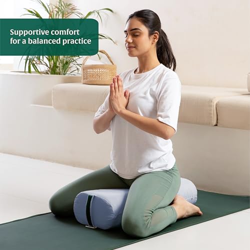 Image of The White Willow HarmonyFlow Yoga Rectangular Bolster Cushion for Restorative Yoga & Meditation - King Size, Extra-Wide Supportive Foam with Soft Washable Cover - Blue