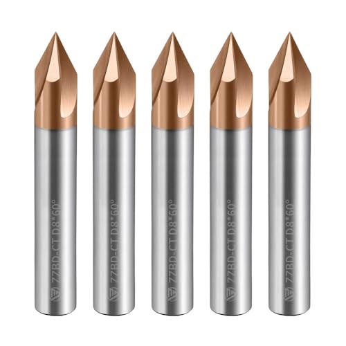 Image of Carbide Chamfer End Mills CNC Carving Bits 3 Flute TiSiN Coating V Groove 60 Degree for Different Material Like Steel Aluminum Copper Alloy 5 Pcs D8*50mm