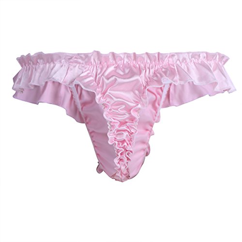 Chictry Men's Stain Ruffle Frilly Low Rise Thong Underwear Sissy Pouch Crossdres Panties Pink Medium(Waist27.5-52.0"/70-130Cm) #TOP1