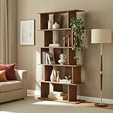 [en.casa] Bücherregal Gäljami Standregal 180 x 100 x 35 cm Dekoregal mit 5 offenen Fächern Raumteiler Regal für Wohnzimmer Schlafzimmer Flur Homeoffice Walnussoptik