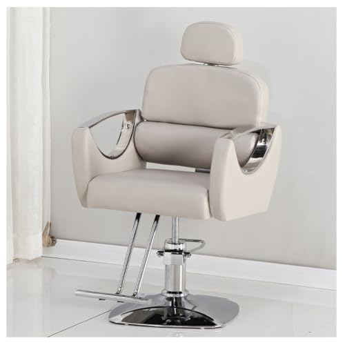 WKXTECZT Sillón De Peluquería Barbero Masaje Tattoo, 360º Giratoria con Base Fijo Y Apoyapies, Sillón Ajustable Altura Regulable, Asiento Suave Y Material Cómodo para Peluquería,Gris,B