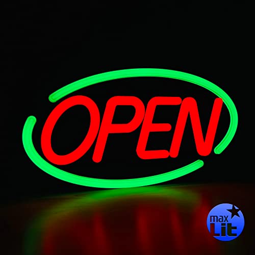 MaxLit 23'' X 12'' New Ultra Bright Oval LED Neon Sign - Open - Remote Controlled (Green/Red)