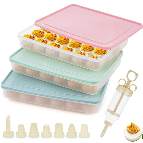 3pcs Deviled Egg Containers with Lid 8Pcs Deviled Egg Injector Piping Tool by FACULX - Used condition - US$21.40