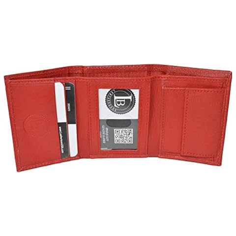 LB LEATHERBOSS Boys Slim Compact Id and Coin Pocket Trifold Wallet (Red) Cover