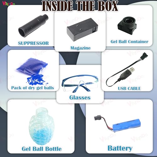 Image of VikriDA Uzi Automatic Gel Ball Blaster Gun | Outdoor Shooting Toy for Adults with 2500 Soft Gel Balls for Fun Battles