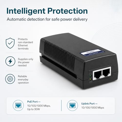 Image of BV-Tech 90W PoE++ Injector (802.3bt) - Gigabit Single Port Power Over Ethernet, 10 /100 /1000Mbps, Plug & Play, Up to 100m (325ft) Extension, Ideal for High-Power PTZ Cameras & VoIP Videophones