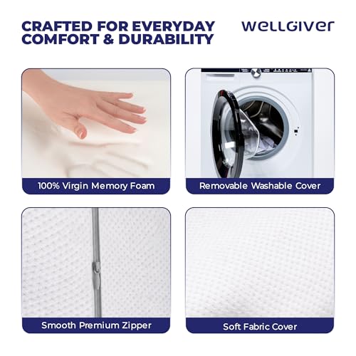 Image of WELLGIVER Cervical Memory Foam Pillow for Neck Pain | 2 Year Warranty | 19 x 11 x 4 Inch Standard | Orthopedic Pillow Spondylitis Neck & Shoulder Pain | Washable Jacquard White Cover | Pack of 1