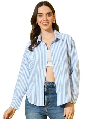 Image of DIMPY GARMENTS Women's Cotton Striped Oversized Long Sleeve Button-Down Shirt