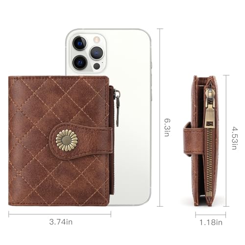 Image of FALAN MULE Small Wallet for Women Bifold RFID Blocking Leather Card Holder with Zipper Coin Pocket