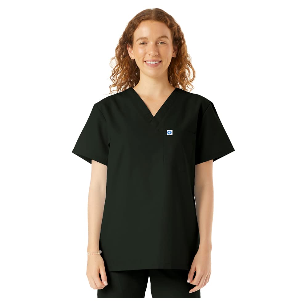 SPECTRUM UNIFORMS Scrubs Top Doctor & Nurse Coat Yoga Unisex V-Neck Ideal for Medical Professionals Hospital and Lab Workwear Black