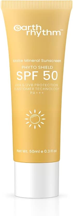 Earth Rhythm Phyto Shield Matte Mineral Sunscreen SPF 50, No White Cast, Lightweight, Oxybenzone-Free