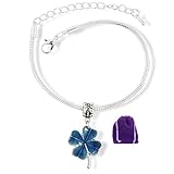 Emerald Park Jewelry Good Luck Bracelet | Four Leaf Clover Bracelet with Blue Color Clover Bracelet Great for Anyone that Loves Clovers and Good Luck Charms