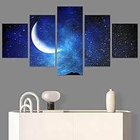 SIGNWIN 5 Panel Canvas Wall Art Modern Art Astronomy & Space Dramatic Minimalist Moon Multicolor Photography for Home Decorations Ready to Hang - 60