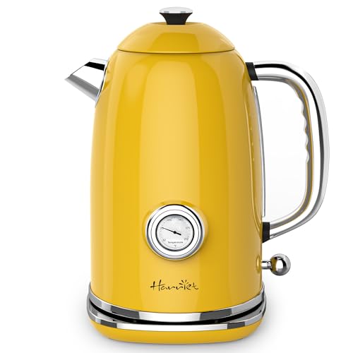 Harriet Electric Kettle, 1.8L Hot Water Boiler Electric with Thermometer, 1500W Stainless Steel Electric Water Kettle with LED Indicator, Auto Shut-Off & Boil Dry Protection, Yellow