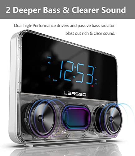 Lersgo Clock Radio Luckone Bluetooth Speaker With Hd Sound And Bass,1.4 Inch Blue Display With Dimmer,Dual Alarm,Snooze,Volume, Sleep Timer,Alarm Clock For Bedroom With Usb Charging Port #TOP2