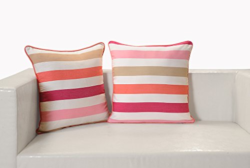 Image of Swayam Set of 2 Striped Print Cotton Multicolour Cushion Cover | 16 x 16 Inch | Soft Breathable Fabric with Hidden Zipper | Decorative & Stylish Cushion Covers for Sofa, Living Room, Bedroom & Couch