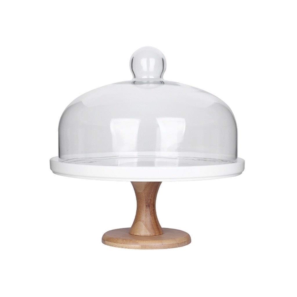 Alzata per torte in ceramica con base in legno e copertura a cupola in vetro, per decorazione di matrimoni e pasticceria, 24,4/28 cm