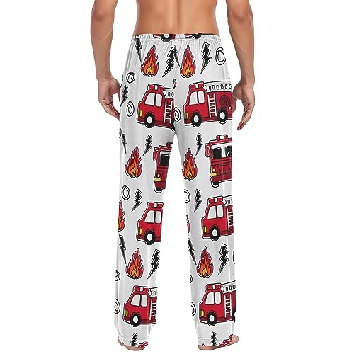 Cartoon Red Fire Truck Pajama Pants Flash Light Men's Pajama Bottoms Lounge Sleepwear PJs Casual Lightweight Sleep Pants L2