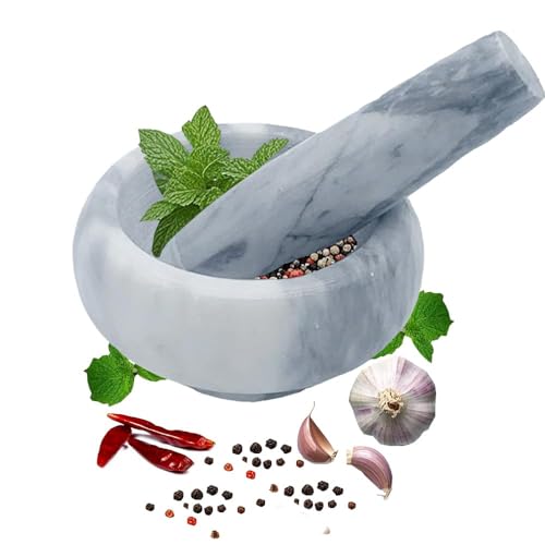Hibucuo Ensemble de mortier et pilon en marbre – Petit bol de 8,9 cm pour guacamole, pâtes d'assaisonnement, salsa, pilules, épices, herbes, ail, noix,...