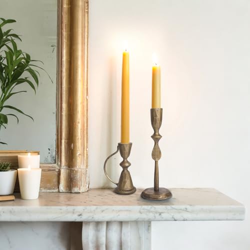 Antique Brass Cast Iron Candle Holders Set of 2 – Vintage Decorative Taper Candlesticks for Table Centerpieces and Home Decor Antique Brass Cast Iron Candle Holders Set of 2 – Vintage Decorative Taper Candlesticks for Table Centerpieces and Home Decor