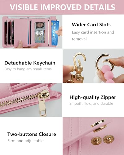Image of Small Wristlet Wallets for Women Keychain Wristlet Wallet RFID Blocking Key Chain Wallet With Zipper Coin Pocke,2 Id Window(Pink)