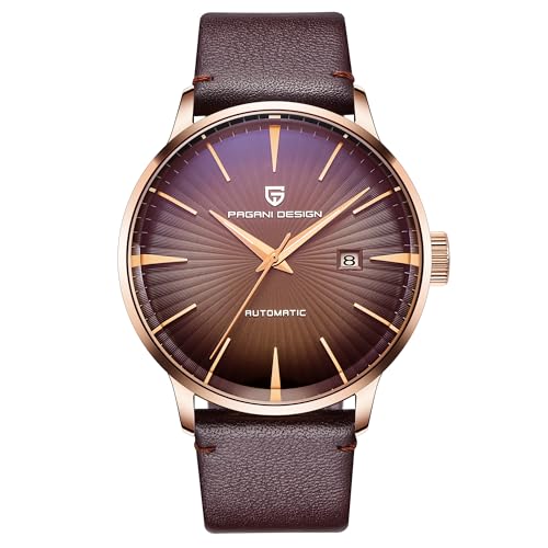 Pagani Design PD2770 Fashion Men's Automatic Mechanical Watch Stainless Steel Waterproof Leather Strap Simple Business Sports Wristwatches, Brown-leather, strap