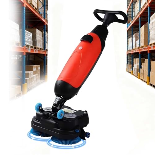 CUTANGELAR Máquina Fregadora De Suelos Comercial, Limpiador Eléctrico Portátil De Empuje Manual Y Secador, Ancho De Limpieza De 17 Pulgadas, 13000 Pies Cuadrados por Hora, para Azulejo, Madera(Red)
