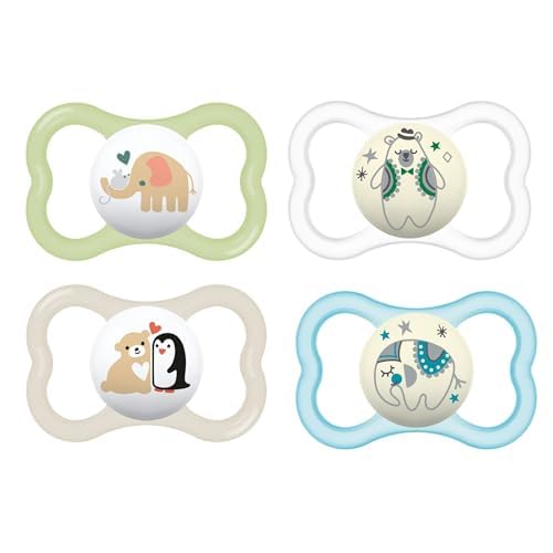 Image of MAM Air Pacifier 16+ Months, Extra Air Flow for Sensitive Skin, 4 Pack | Glows In The Dark, Developed With Medical Experts, BPA-Free Skin Soft Silicone, Made In Europe