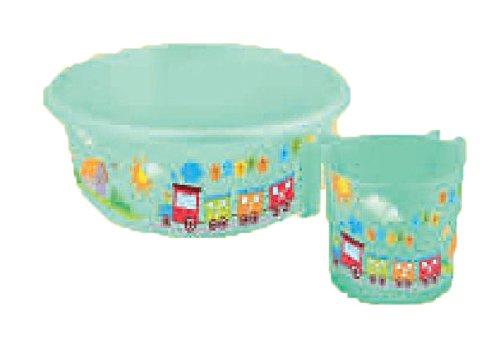 Childrens' Wash Cup Set Plastic Designed with Multicolor Train (Green Glow in the Dark)