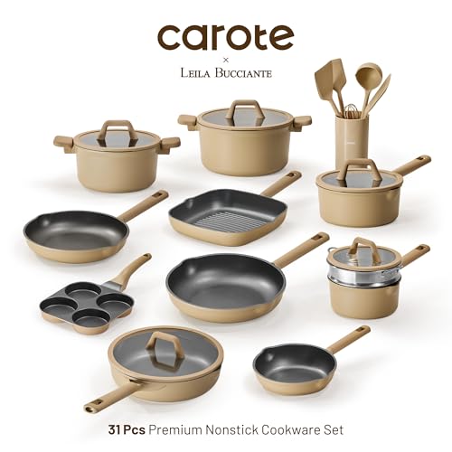 CAROTE 31PCS Pots and Pans Set, Nonstick Cookware Set Kitchen Non Stick Induction Cookware Non-toxic Granite Cooking set