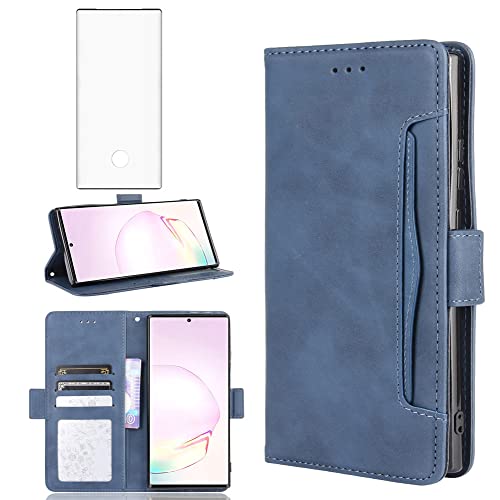 Cover per Samsung Galaxy Note 20 Ultra 5G con Pellicola Vetro Temperato Vetrino Portafoglio Libro Pelle Porta Carte Supporto Protettiva Protezione Silicone Note20 Plus Custodia Case Blu