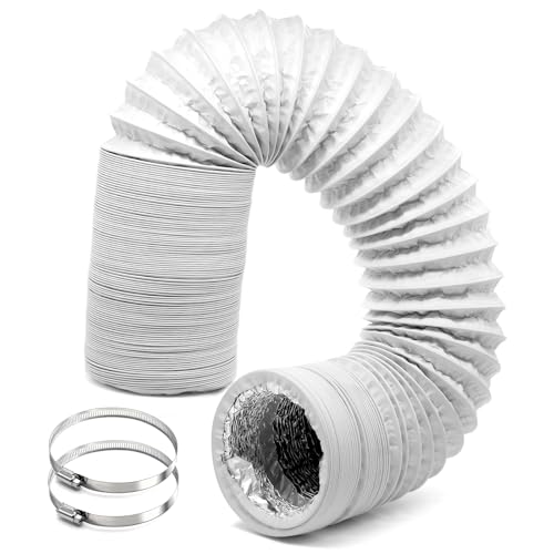 Piuluvor 3m Abluftschlauch Trockner 100mm ø Lüftungsrohr Alu Flexschlauch PVC Gehäuse Absaugschlauch mit 2 Rohrschellen, Lüftungsschlauch für...