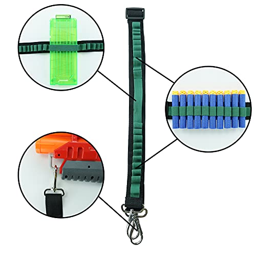 BOROLA Bandolier Toy Gun Soft Bullets Shoulder Strap Adjustable Clip Charger Darts Ammo Storage Belt Compatible for Nerf Blasters (2 Point Tactical Shoulder Strap, Green)