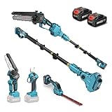 SEESII 6 Zoll Mini Kettensäge mit Teleskopstange & 33 mm Elektro Gartenschere & Akku Heckenschere