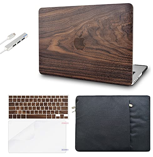 KECC Compatible with MacBook Pro 13 inch Case A2338 M1 A2289 A2251 Touch Bar Plastic Hard Shell + Keyboard Cover + Sleeve + Screen Protector + USB (Walnut Wood)