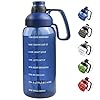 Half Gallon Water Bottle With Straw, 2l Water Bottle Motivational Water Bottle 64 Oz Water Bottle With Time Marker, Wide Mouth Water Jug for Sports Water Bottle BPA Free Leakproof, Blue Water Bottles