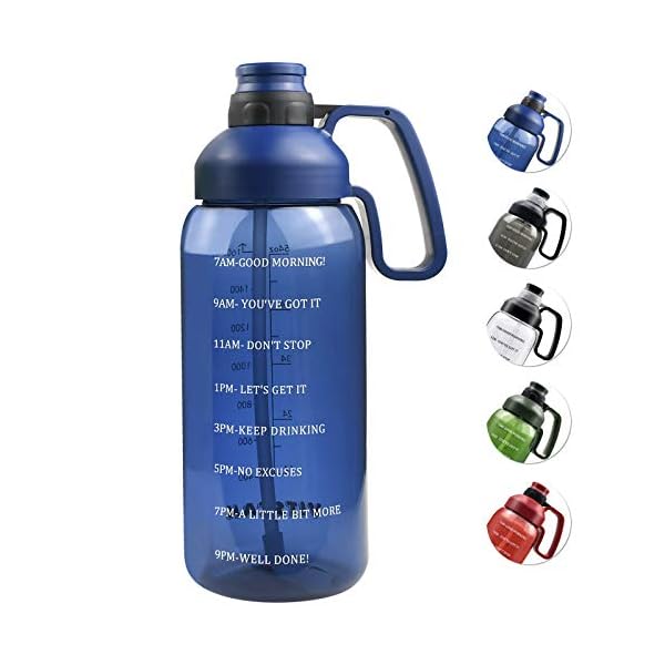 Half Gallon Water Bottle With Straw, 2l Water Bottle Motivational Water Bottle 64 Oz Water Bottle With Time Marker, Wide Mouth Water Jug for Sports Water Bottle BPA Free Leakproof, Blue Water Bottles