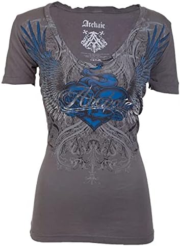 Archaic by Affliction Women’s Short Sleeve V-Neck T-Shirt Heartache