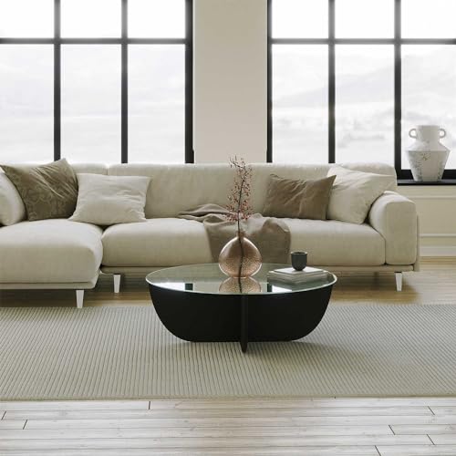 Modern Black Coffee Table, 90 x 90 x 30 cm | 100% Tempered Glass Top, 100% Melamine Coated Particle Board Frame | Stylish & Durable Design for Any Living Space