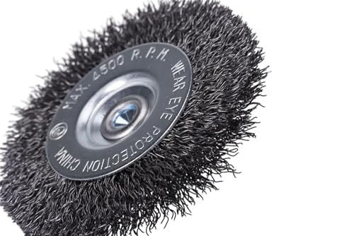 Image of Century Drill & Tool 76431 3 inch Durable Coarse Crimped Radial Wire Brush, 1 /4 inch Drill Shank, 4,500 RPM - Ideal for Rust /Paint Removal, Deburring, & More