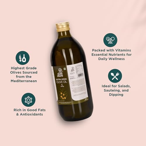 Image of Pure & Sure Extra Virgin Olive Oil 1Ltr | 100% Natural and Cold Extracted | Perfectly Edible for Salads, Dressing & Much More | Healthy with Zero Cholesterol & Low Fat | Imported from Spain